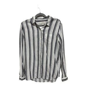 By Trovata Birds of Paradis Linen Blend Striped Long Sleeve White Size Small